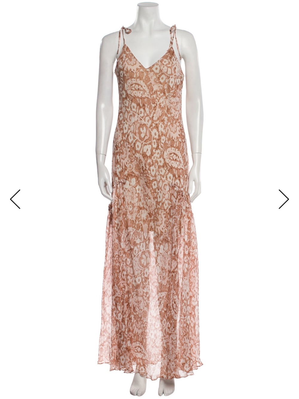 Joie 100% silk Tie-Shoulder Maxi Dress in Beige Floral